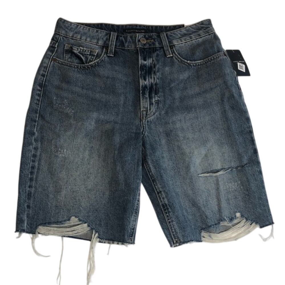 Lucky Brand Medium Wash Blue Denim Shorts w/ Distressed Details, Size 28, NWT!